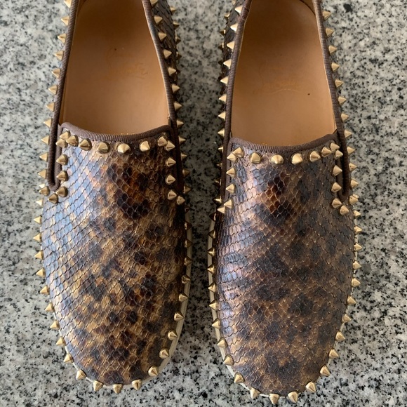 Christian Louboutin Leopard Print Python Leather Pik Boat Slip On Sneakers - Picture 2 of 8